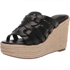 Marc Fisher Cazzie Rope 4" Wedged Black Sandals Womens Size 8M NEW IN BX